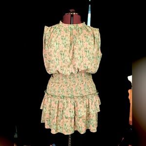 Society Green and Pink Floral Fabric. Shirred dress